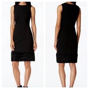 Vintage Calvin Klein Black Sheath Dress With Velvet Faux Fur Trim